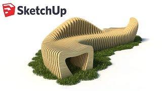 Outdoor bench design model with Bezier and Curviloft -  Sketchup tutorial