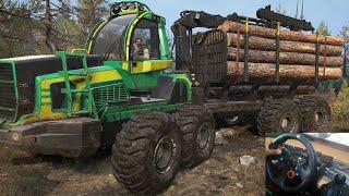 John Deere 1210E Forwarder Transports Short Logs Gonyea Mill SnowRunner 4K60 Logitech G29 Gameplay