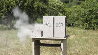 9mm (124gr) vs 40 s&w (180gr) vs .357 Magnum (158gr)  vs Concrete Block