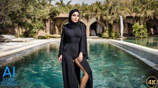 4K AI Art Lookbook Video of Arabian AI Girl ｜ Chic Hijab Swimwear, Iranian Fashion Forward