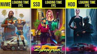 Cyberpunk 2077 M.2 NVMe vs SATA SSD vs HDD Game Loading Time and FPS Benchmarks