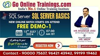 SQL Basics Demo Part 01 - July 15th 2024 | Bhaskar Jogi | Go Online Trainings | 90000 75637