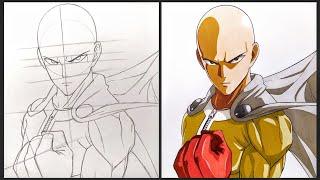 Cara Menggambar Saitama - One Punch Man | Anime Drawing - Step by Step