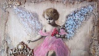 Vintage canvas panel -Angel -Decoupage-DIY