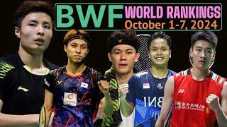 BWF World Rankings 2024 October 1. This Week World Top 10 Badminton Players Men's Singles