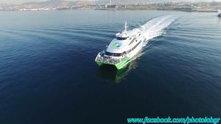 Aerial (drone) video - Flyingcat 5 leaving Piraeus port