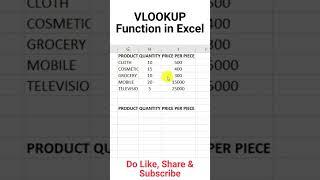 VLOOKUP in Excel | VLOOKUP Formula in Excel | #shorts