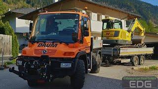 Baggertransport mit Unimog U400 Power | 6Zylinder 290Ps in Action | Bagger mit Greifer im Einsatz