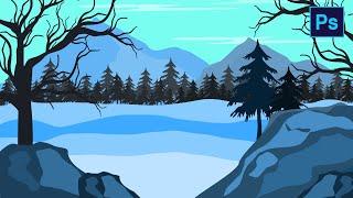 Flat landscape drawing tutorial in #PHOTOSHOP for beginners