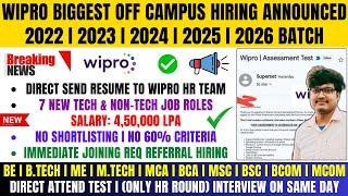 Wipro Biggest Off Campus Direct Hiring Announced | 7 New Job Role | OFF Campus Drive 2022-2026 Batch