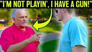 “Christian” THREATENS to SHOOT the Street Preacher!