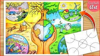 How to draw Earth Day Poster Drawing  / Save earth project chart making ideas / Easy way