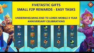 Lords Mobile - FIVETASTIC GIFTS - Easy but small F2P rewards