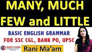 Different Among Many, Much, Few and Little | English Grammar By Rani Mam For SSC CGL/Bank PO [Hindi]