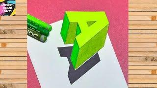 3D floating letter A drawing with oil pastel || Easy 3D trick art on paper