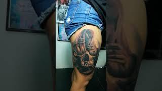 Black and Grey Tattoo - Hips Tattoo Design | Skull Tattoo