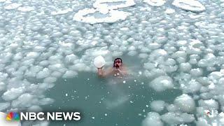 Chicago man takes cold plunge in Lake Michigan during deep freeze