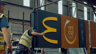 The signage manufacturing process of a Mcdonald's digital Drive-thru Restaurant by Butterfield Signs