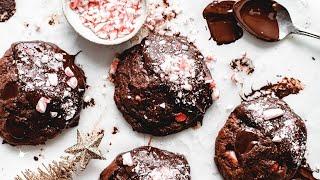 Vegan Double Chocolate Peppermint Cookies | Super Fudgy, Gooey, Tastes like a Brownie!