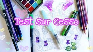 Test Gesso matériels aquarellables et crayons de couleur. coloriage pour adulte.