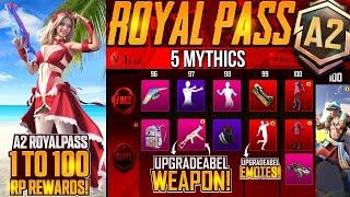 OMG  | A2 Royal Pass 1 To 100 Rp Rewards | 5 Mythics | Amr Gun Skin, Upgraded Ump, Upgraded Emote,