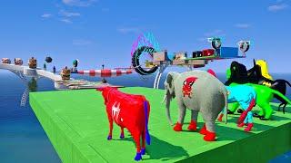 Long Slide Game With Elephant Gorilla Buffalo Hippopotamus Tiger - 3d Animal Game - Funny 3d Animals