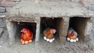 Chicken houses made of mud and mortar | Chicken Cartoon | Rainbow egg | Chicken Egg Hatching  | toy