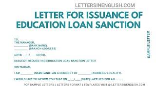Request Letter for Issuance of Education Loan Sanction Letter - Sample Letter to Bank Manager