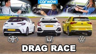 VW Golf v Toyota Corolla v Honda Civic - DRAG RACE *Mat v Mum v Girlfriend*