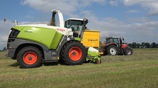 Gras hakselen door loonbedrijf Reimink met Claas Jaguar 950 en 2 Massey Ferguson trekkers (2021)