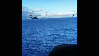 a family of big helicopter going to perfect wedding on the ocean