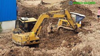 Bulldozer Stuck In deep Mud & Recovery By Excavator