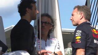 Daniel Ricciardo with Christian Horner & Max Verstappen after the race | Riccardo back to Redbull?