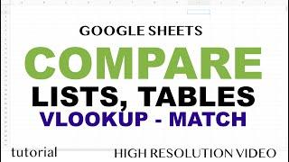 Compare Lists or Tables in Google Sheets Using VLOOKUP or MATCH Functions - Part 1