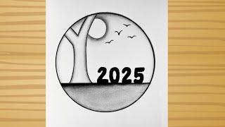 Happy new year 2025 drawing/Easy drawing/New year 2025 drawing/pencil drawing easy step by step