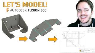 Let's Model! Sheet Metal Bracket | Autodesk Fusion 360 | Model & Drawing | Tutorial (Intermediate)