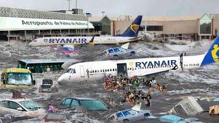 Spain is Sinking in seconds! Flash Floods submerged Airport Planes in Palma de Mallorca!