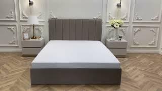 Кровать двуспальная с мягким изголовьем 160х200 серо-бежевая Вега
