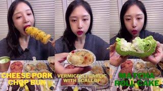 Liling mukbang⏩ Vermicelli Garlic with Scallop, Cheese Pork Chop Bun