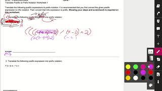 Translate Postfix to Prefix Notation Worksheet 1