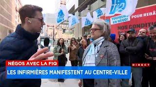 Des membres de la FIQ manifestent devant le bureau montréalais du ministre Dubé - explications 12h