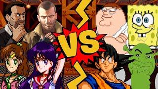 M.U.G.E.N Battles | Toni/Sailor Mars/Niko Bellic/Sailor Jupiter vs Goku/SpongeBob/Shrek/Peter