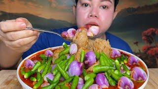 Kebas,Pedas Seblak bakso daging sapi bawang merah plus cabe rawit kuah pedas Mukbang