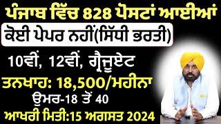 Punjab 828 Posts Direct Recruitment 2024|Punjab Jobs July 2024|Punjab Govt Bharti 2024|Meet Academy