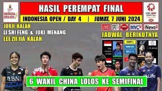 Hasil 8 Besar Indonesia Open 2024 Hari Ini ~ JORJI & LEE ZII JIA Kalah ~ 6 Wakil China Menang