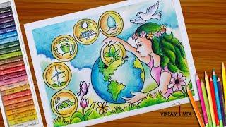 How to draw Save Tree Save Earth, Nature drawing easy, Poster drawing.