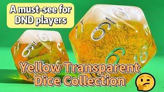 A great collection of must-have yellow transparent dice for DND players