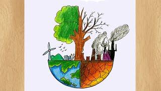 How to draw A Earth Environment Poster I School College Projects Drawing Idea