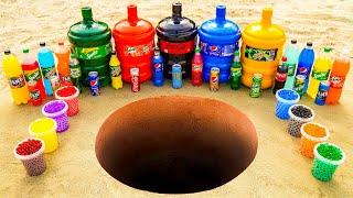 Experiment: Giant Coca Cola, Mirinda, Pepsi, Mtn Dew, Sprite and Other Sodas vs Mentos Underground