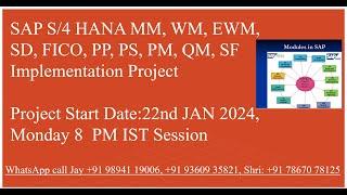 SAP S/4 Hana Implementation project starts 22nd Jan 2024-Jaya +9178670 78125